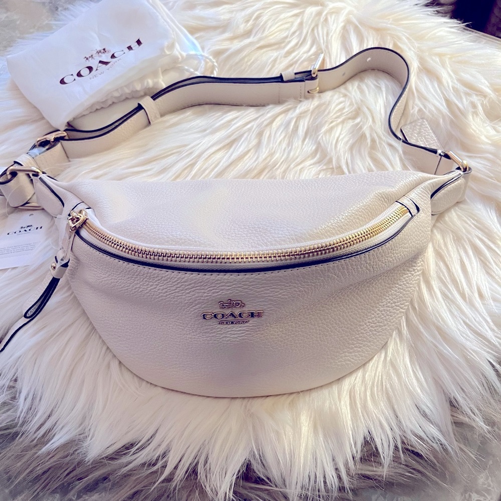 Coach White Leather Crossbody Belt Bag with Gold Hardware